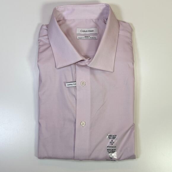 Calvin Klein Men's Steel Reg Fit Pincord Dress Shirt Pink-Lavender 18 34/35 $85 - Picture 1 of 8